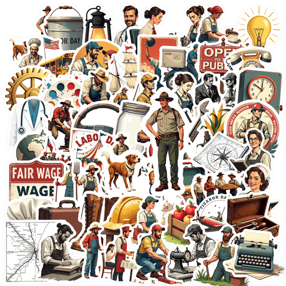 realistic Labor Day Stickers, Waterproof Labor Day Sticker for Water Bottle Laptop Phone Cases Planner Skateboard Luggage Helmet Party Favor Decor, Ideal for Adults Teens Teacher Rewards