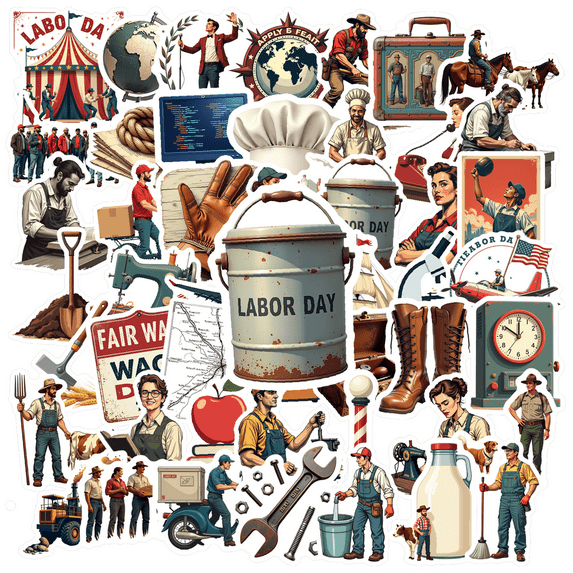 realistic Labor Day Stickers, Waterproof Labor Day Sticker for Water Bottle Laptop Phone Cases Planner Skateboard Luggage Helmet Party Favor Decor, Ideal for Adults Teens Teacher Rewards