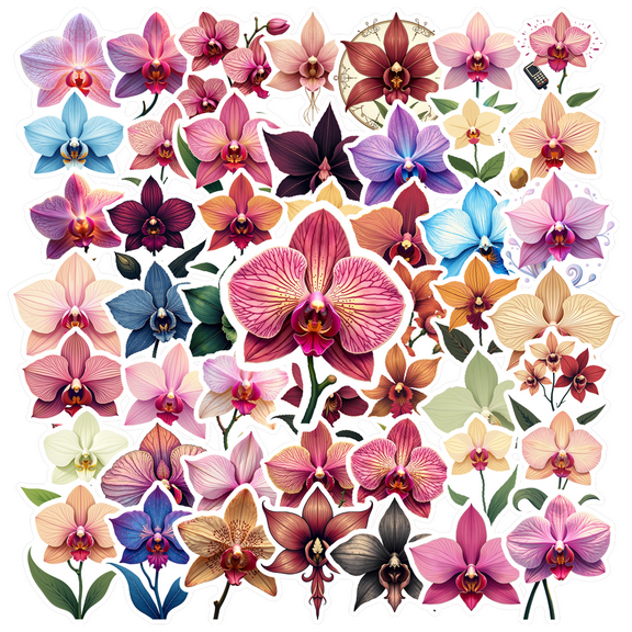 realistic Orchid Theme Stickers, Waterproof Orchid Theme Sticker for Water Bottle Laptop Phone Cases Planner Skateboard Luggage Helmet Party Favor Decor, Ideal for Adults Teens Teacher Rewards