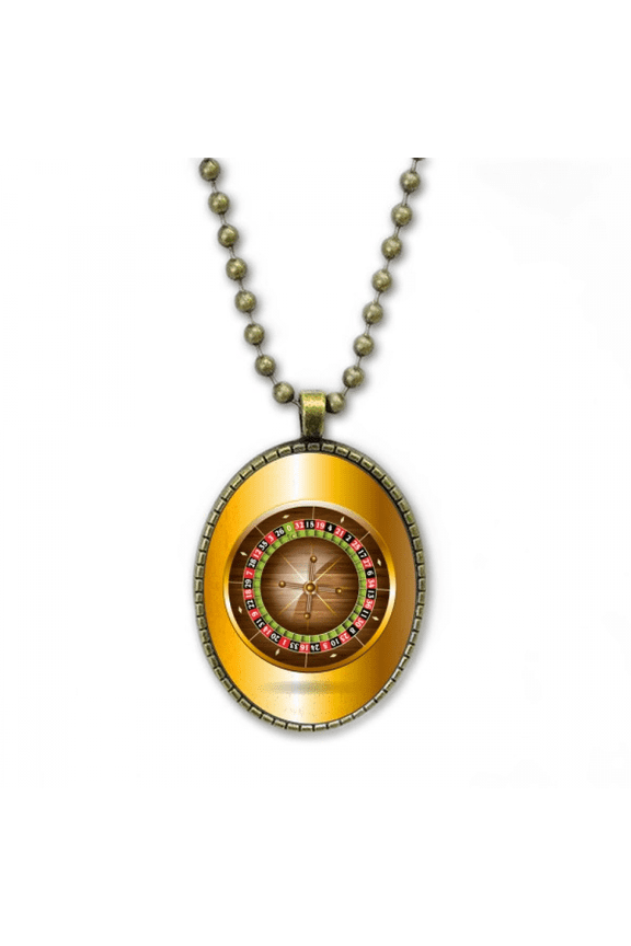 realistic casino turntable illustration necklace vintage chain bead pendant jewelry collection