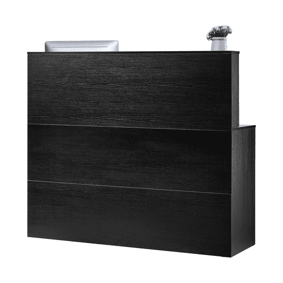 reception desk 55 inch l-shaped front counter table, office reception counter with drawer and storage cabinet, black