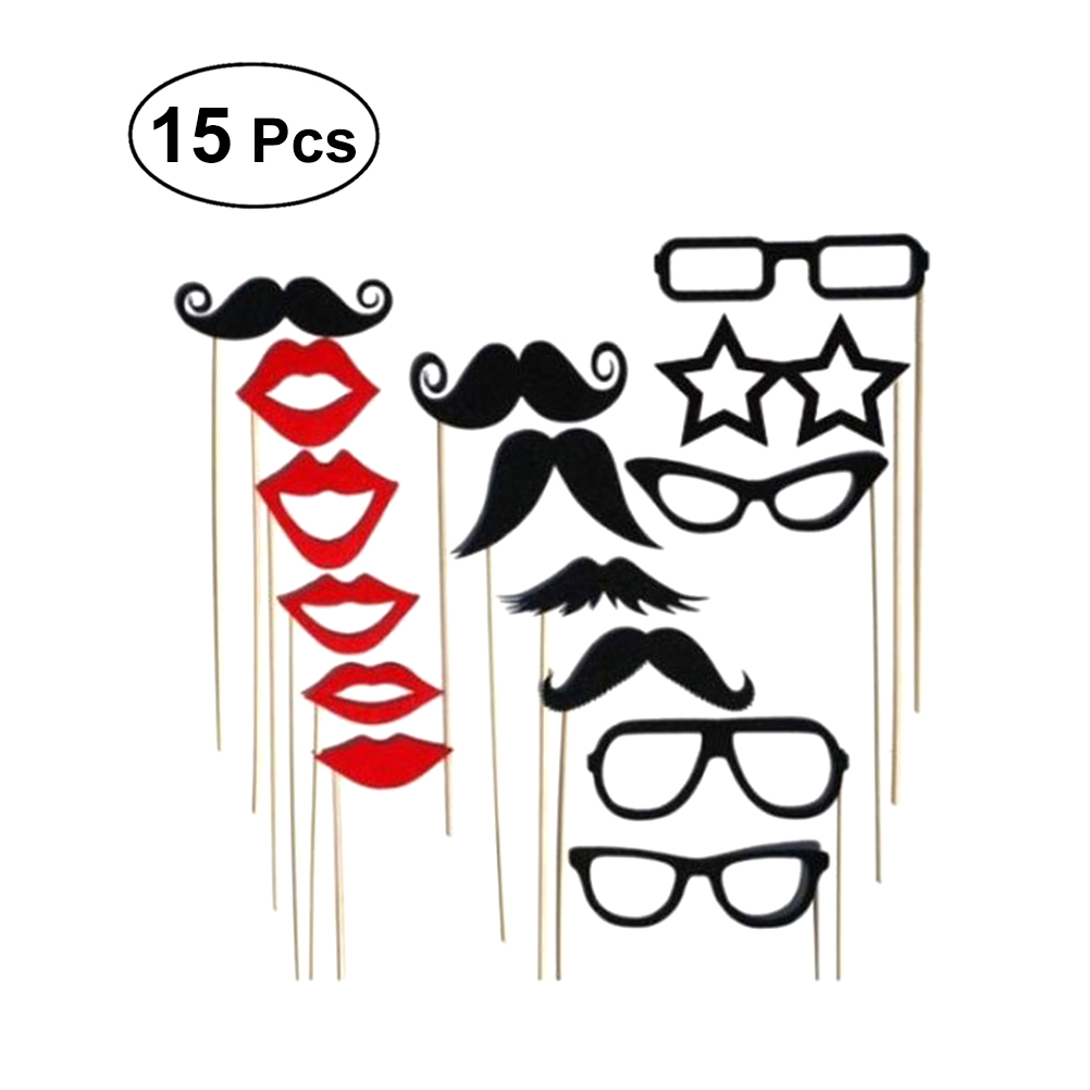 reception photo props 15 in 1 Wedding Photo Booth Props Red Lip Beard