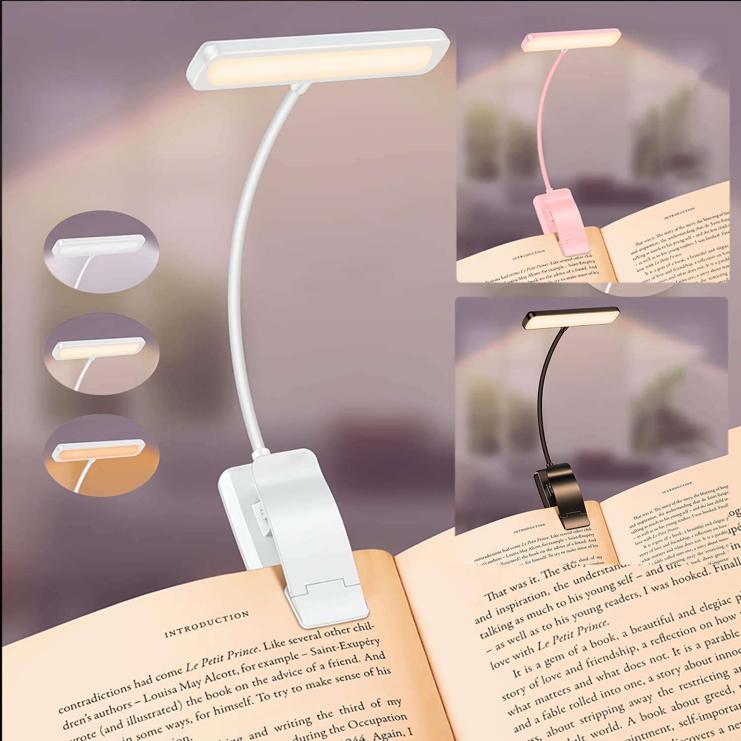 This rechargeable clip-on LED reading light features an adjustable ...