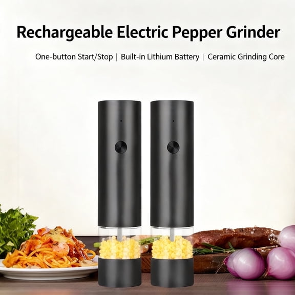 Electric Grinder Set for Salt and Pepper, Rechargeable & Adjustable Coarseness, Large Hopper Design, 2-Pack Black Kitchen Gift