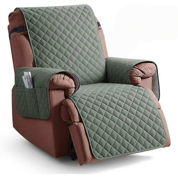 Behome Recliner Chair Covers, Non Slip Covers for Recliner Chair with Pocket, Recliner Couch Slipcover Furniture Protector with Elastic Straps for Kids((Dark Gray, 25")