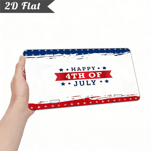 A rectangular aluminum decorative sign with "HAPPY 4TH OF JULY distressed stars stripes border" , 2D flat graphic, 12 * 6 inches. For home Decorative Signs & Plaques.