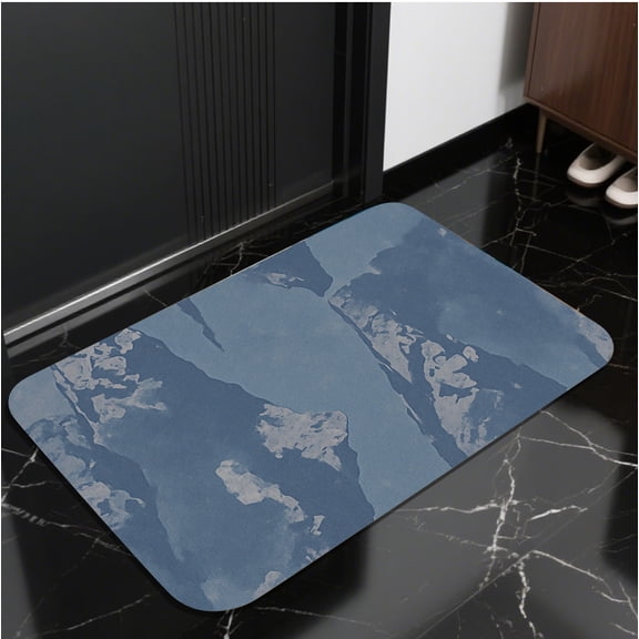 A rectangular flannel floor mat with Abstract Art Print Drawing Blue Mountain Texture Mat.Machine washable,made of flannel,suitable for outdoor porch,kitchen, living room,bathroom.