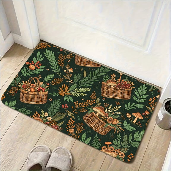 A rectangular flannel floor mat with Autumnal Basket Weave Floral Floor Mat.Machine washable,made of flannel,suitable for outdoor porch,kitchen, living room,bathroom.
