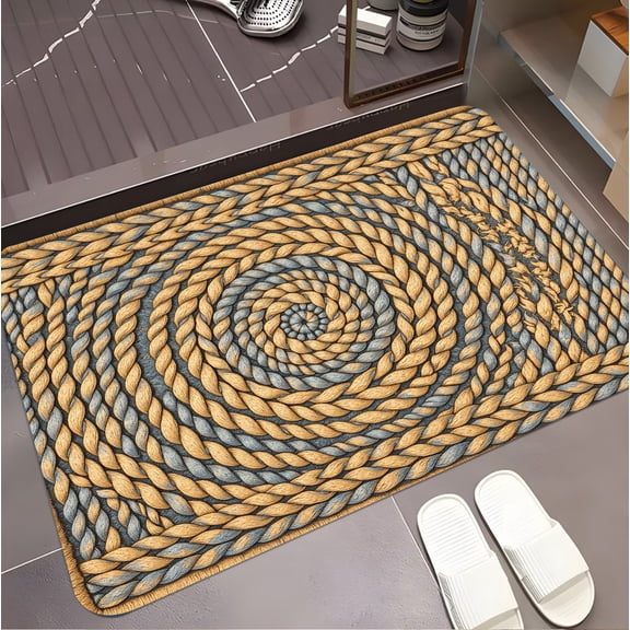A rectangular flannel floor mat with Cozy Nautical Rope Weave Mat.Machine washable,made of flannel,suitable for outdoor porch,kitchen, living room,bathroom.