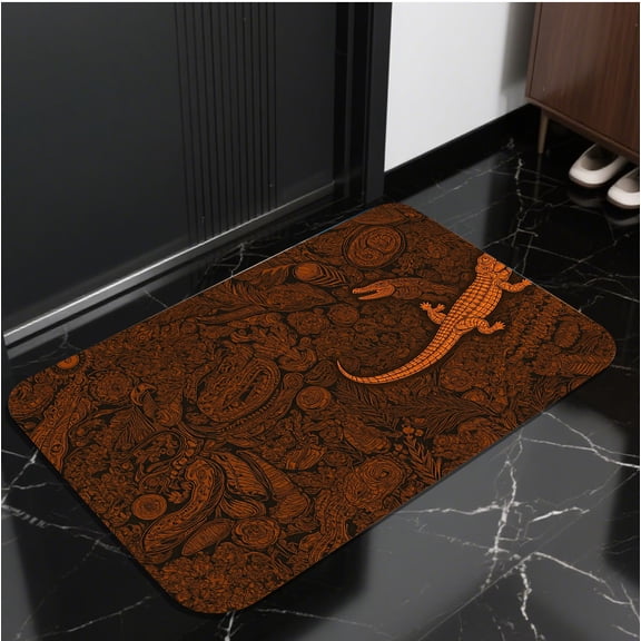 A rectangular flannel floor mat with Exotic Alligator Design Print Area Rug.Machine washable,made of flannel,suitable for outdoor porch,kitchen, living room,bathroom.