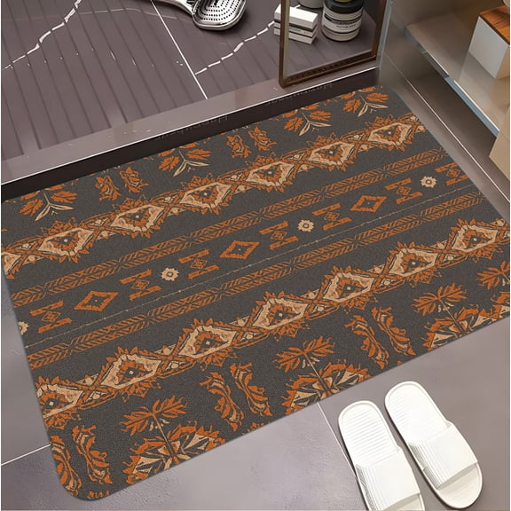 A rectangular flannel floor mat with Exotic Southwest Desert Mat - Rustic Aztec Design.Machine washable,made of polyester,suitable for outdoor porch,kitchen, living room,bathroom.