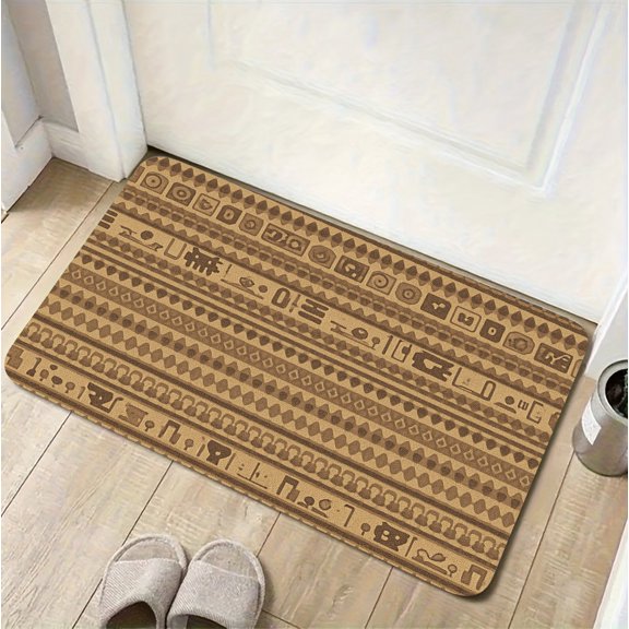 A rectangular flannel floor mat with Exotic Tribal Floor Mat - Rich Earth Tones and Ancient Patterns.Machine washable,made of flannel,suitable for outdoor porch,kitchen, living room,bathroom.