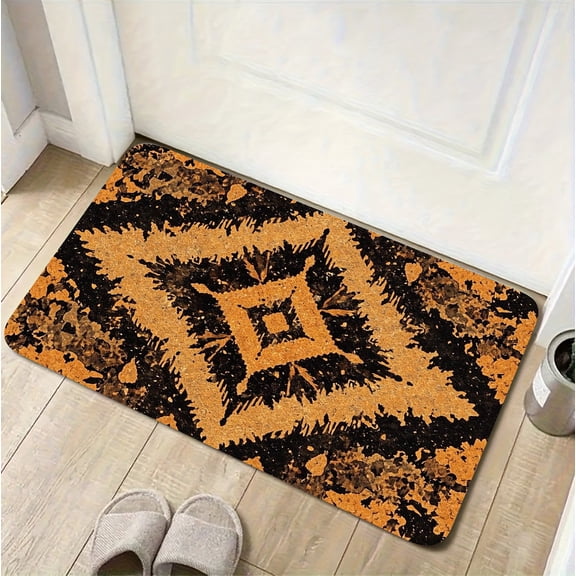 A rectangular flannel floor mat with Geometric Black and Gold Cork Print Mat.Machine washable,made of flannel,suitable for outdoor porch,kitchen, living room,bathroom.