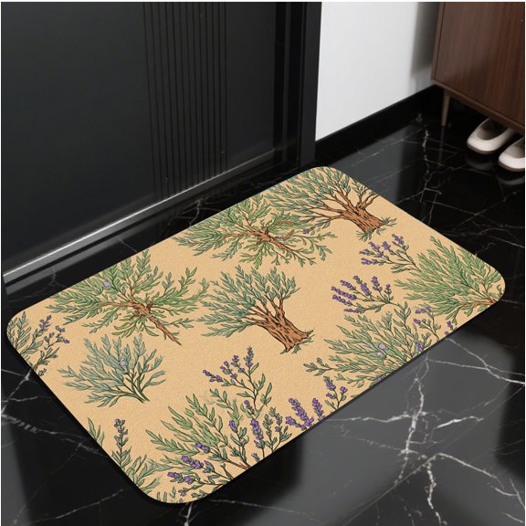 A rectangular flannel floor mat with Lavender and Olive Grove Art Print Floor Mat.Machine washable,made of flannel,suitable for outdoor porch,kitchen, living room,bathroom.