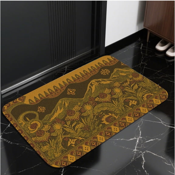 A rectangular flannel floor mat with Nature's Splendor Floor Mat.Machine washable,made of flannel,suitable for outdoor porch,kitchen, living room,bathroom.
