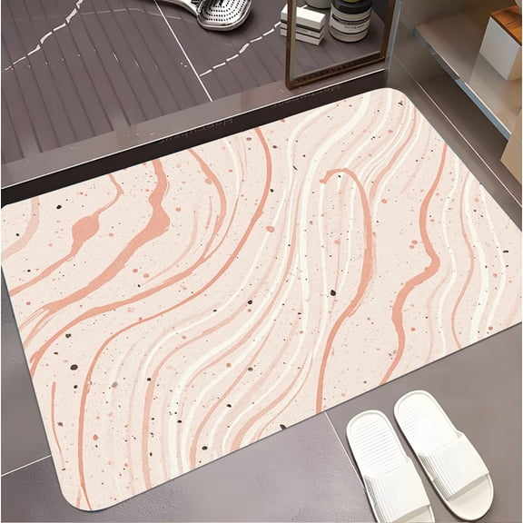 A rectangular flannel floor mat with Peach Swirl Marble Print Mat.Machine washable,made of polyester,suitable for outdoor porch,kitchen, living room,bathroom.
