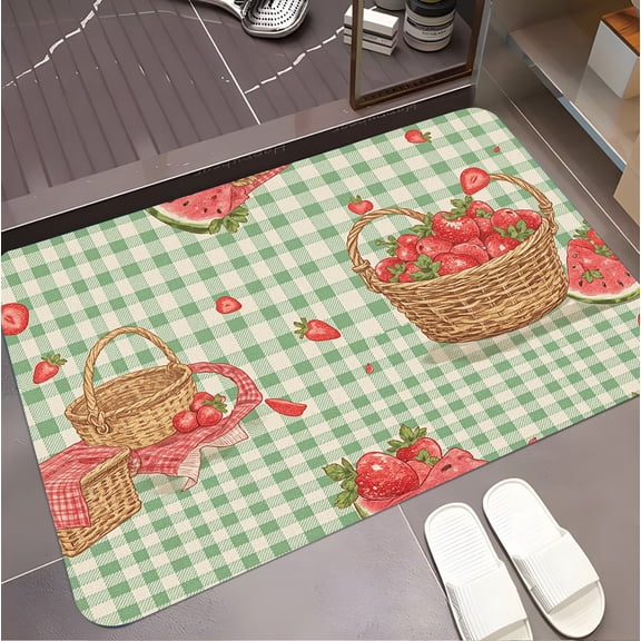 A rectangular flannel floor mat with Summer Harvest Gingham Checkered Mat.Machine washable,made of polyester,suitable for outdoor porch,kitchen, living room,bathroom.