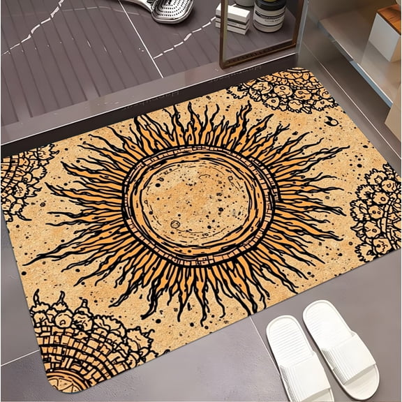A rectangular flannel floor mat with Sunburst Splendor Artistic Embroidered Design.Machine washable,made of flannel,suitable for outdoor porch,kitchen, living room,bathroom.