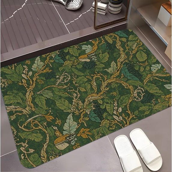 A rectangular flannel floor mat with Victorian Vine and Leaf Green Area Rug Print.Machine washable,made of polyester,suitable for outdoor porch,kitchen, living room,bathroom.