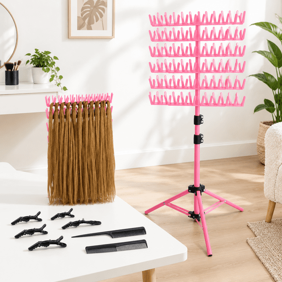 red 144-Peg Double-Sided Standing Hair Braiding Rack Extension Holder ...