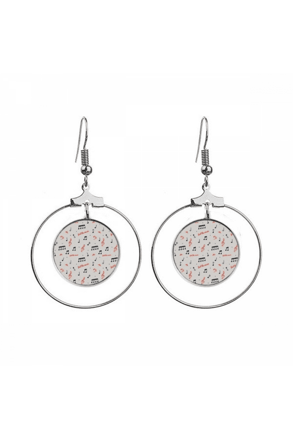 red and black music notes earrings dangle hoop jewelry drop circle