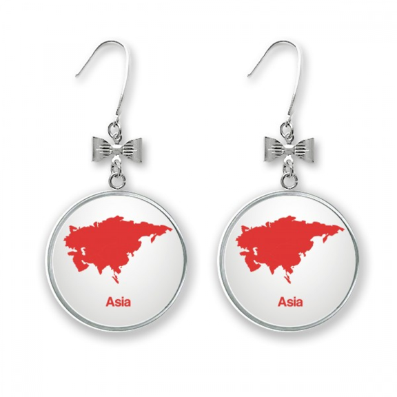 red asia illustration map pattern bow earrings drop stud pierced hook