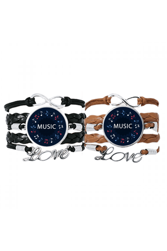 red blue round-shaped music notes bracelet hand strap leather wristband double set