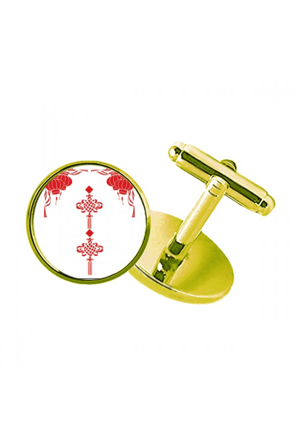 red chinese knot pattern studded business metal cufflinks en