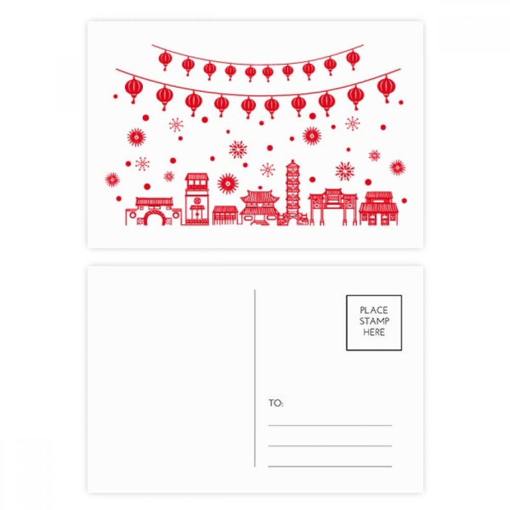 red chinese paper cutting pattern postcard set birthday mailing thanks greeting card