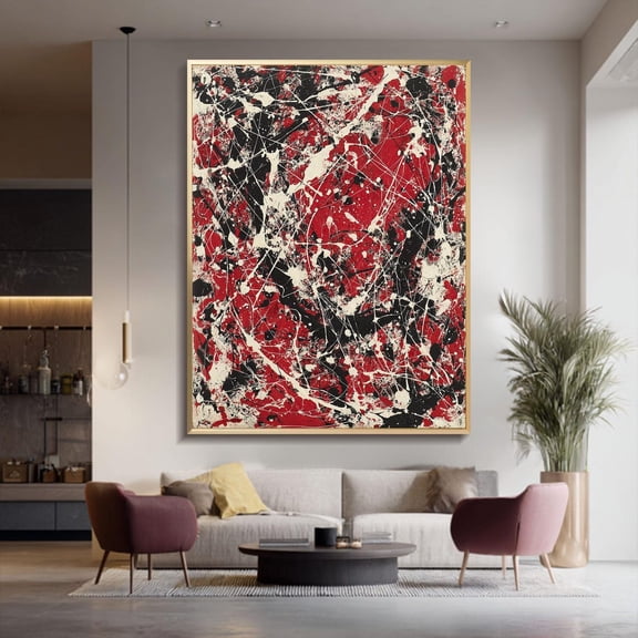 red colorful abstract yellow Jackson Pollock style s on room wall decor famous art Poster Decor, Stretched Canvas Size 12x18 F03.1.22l830