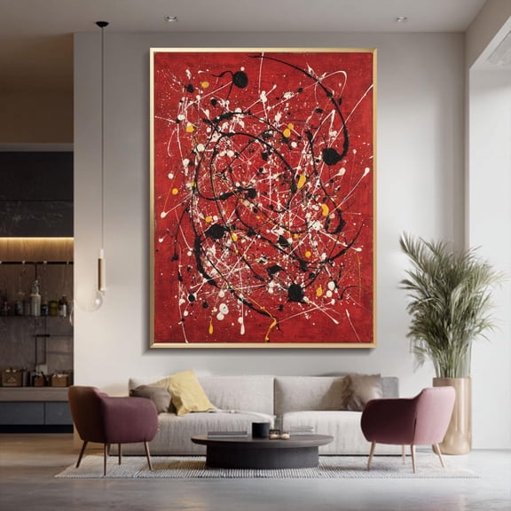 red colorful abstract yellow Jackson Pollock style s on room wall decor famous art Poster Decor, Unframed Poster Size 12x18 F03.1.22l777