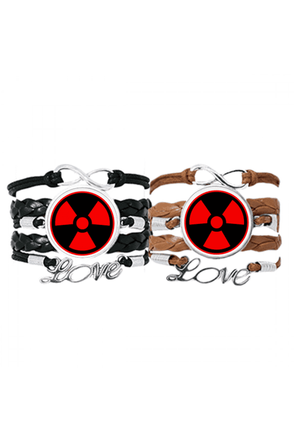 red dangerous checal toxic radiation symbol bracelet hand strap leather wristband double set