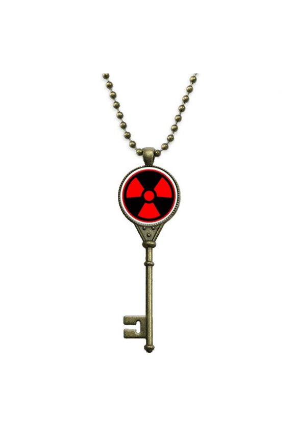 red dangerous checal toxic radiation symbol key necklace pendant tray embellished chain