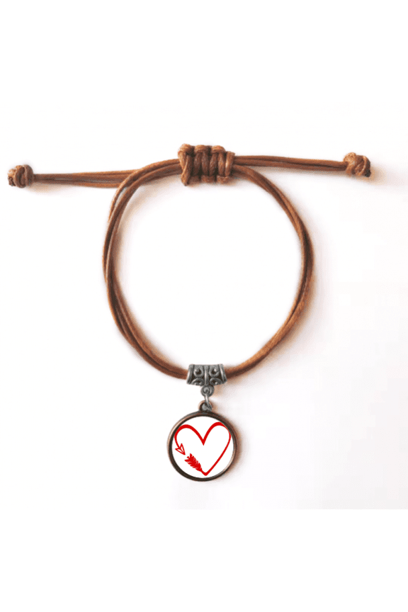 red design arrow heart illustration bracelet leather hide wristband brown jewelry