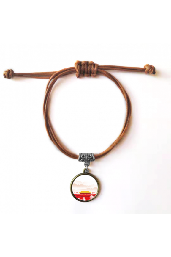 red flag tiananmen mountain fog bracelet leather hide wristband brown jewelry