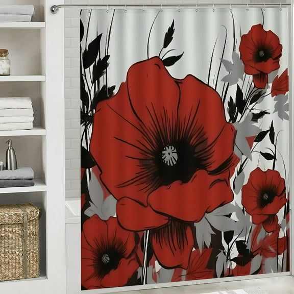 red flowers Bathroom shower curtain beautiful pattern printed shower curtain Home Sweet Home Waterproof Fabric Shower Curtain Bathtub Decor with Hooks