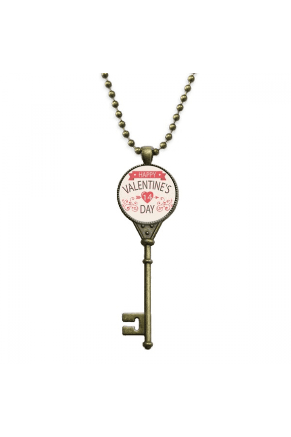 red happy valentine's day 14 heart arrow key necklace pendant tray embellished chain