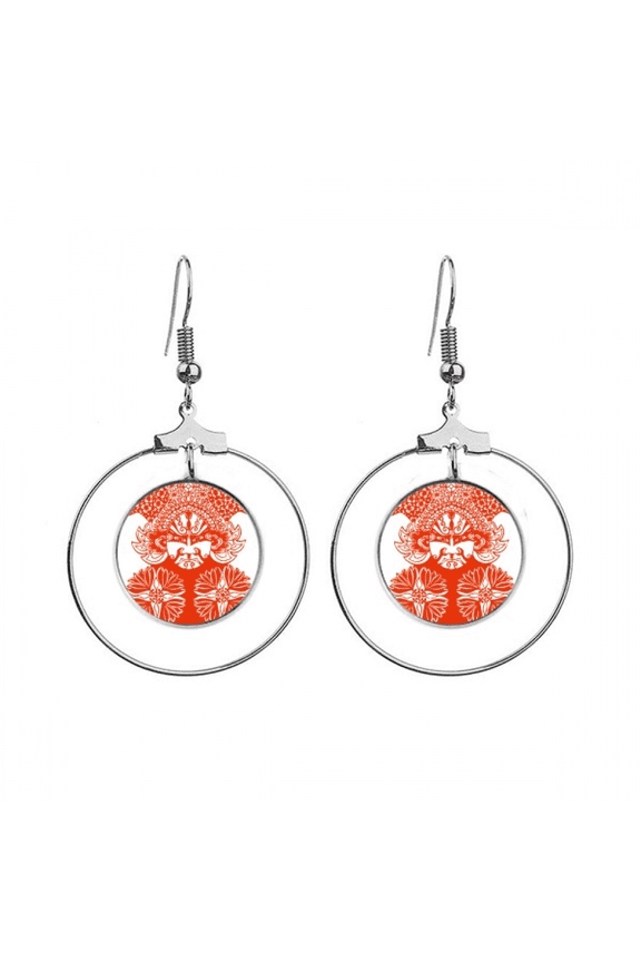 red head beijing opera paper-cut earrings dangle hoop jewelry drop circle