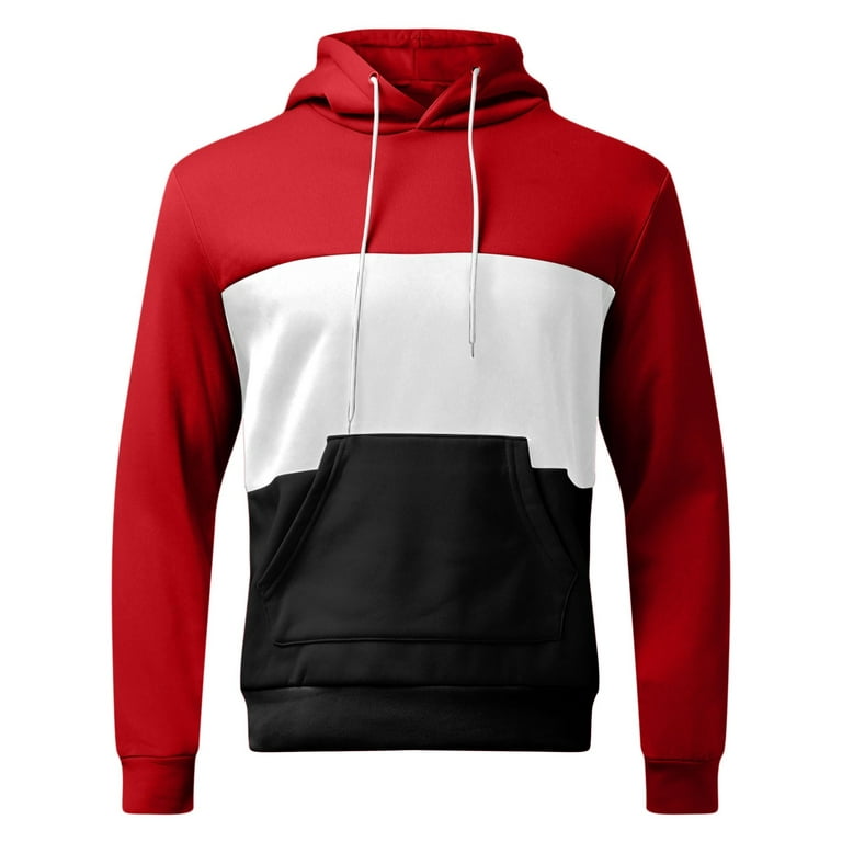 red hoodies for men mens pullover hoodie sweatshirt drawstring hooded color  block hoodie mens with pocket