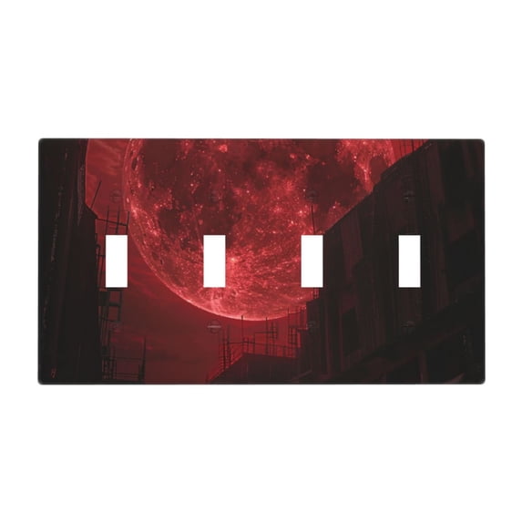 red moon city Switch Cover Decorative Wall Plate / 4-Gang 4-Toggle / Standard Size 4.5x8 in