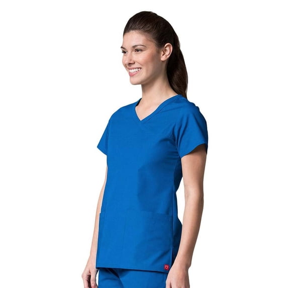 red panda women's curved mock wrap solid scrub top