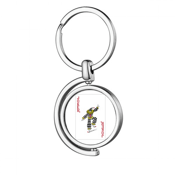red playing cards pattern rotating keychain metal keyring holder