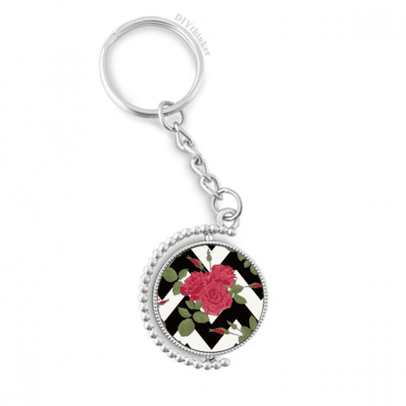 red rose drawing art rotatable keyholder disc accessories chain clip