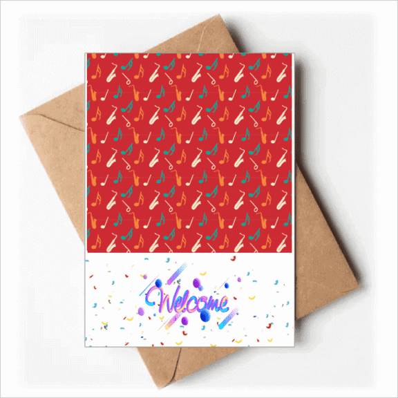 red saxoph music notes Welcome Back Greeting Cards Envelopes Blank