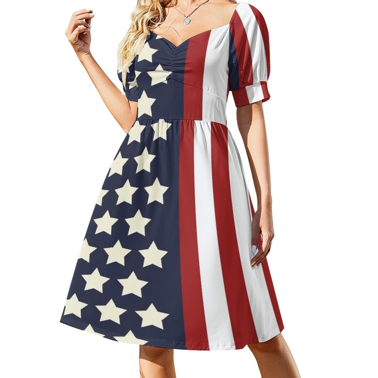 red white and blue patriotic stars and stripes Sleeveless Dress evening