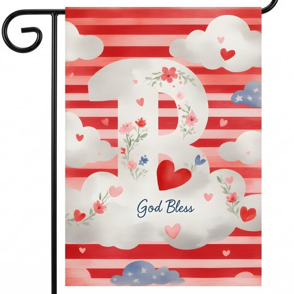 red white and blue garden flag A red and white striped background with the letter B in the clouds. God Bless flag for outside house Large 28x40" Outdoor Flag forth of july decorations outdoor