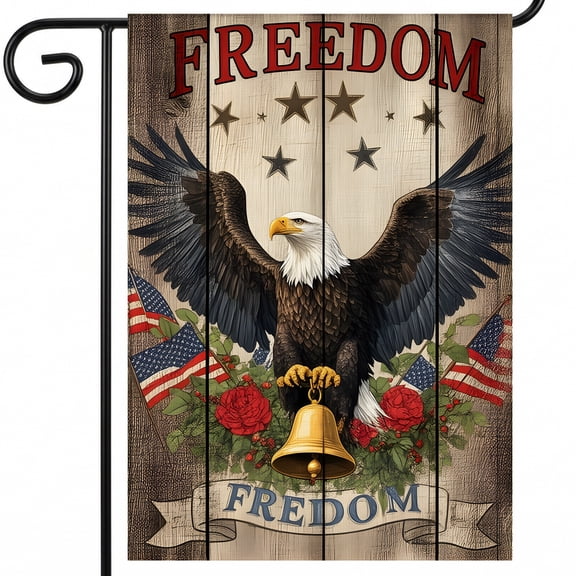 red white and blue garden flag A wooden sign with an eagle and a bell on it. FREEDOM FREEDOM july fourth Large Scale 28x40 Inch forth of july decorations outdoor