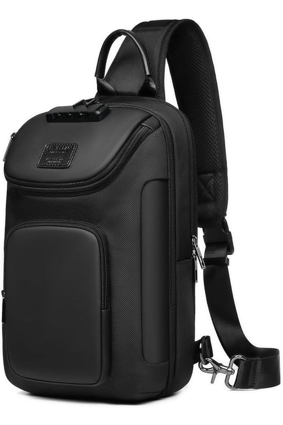 Anti-Theft Sling Bag with Lock, Waterproof Crossbody Backpack for Men, Fits 11-Inch Tablet, Black