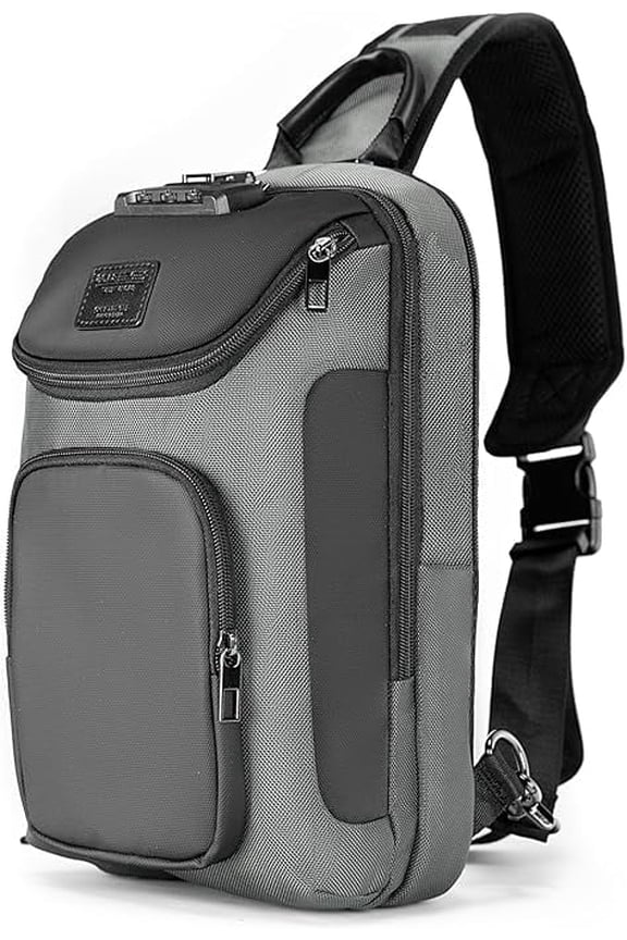Anti-Theft Sling Bag with Lock, Waterproof Crossbody Backpack for Men, Fits 11-Inch Tablet, Black