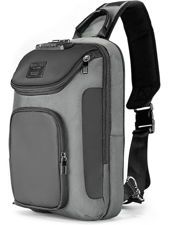 Anti-Theft Sling Bag with Lock, Waterproof Crossbody Backpack for Men, Fits 11-Inch Tablet, Black
